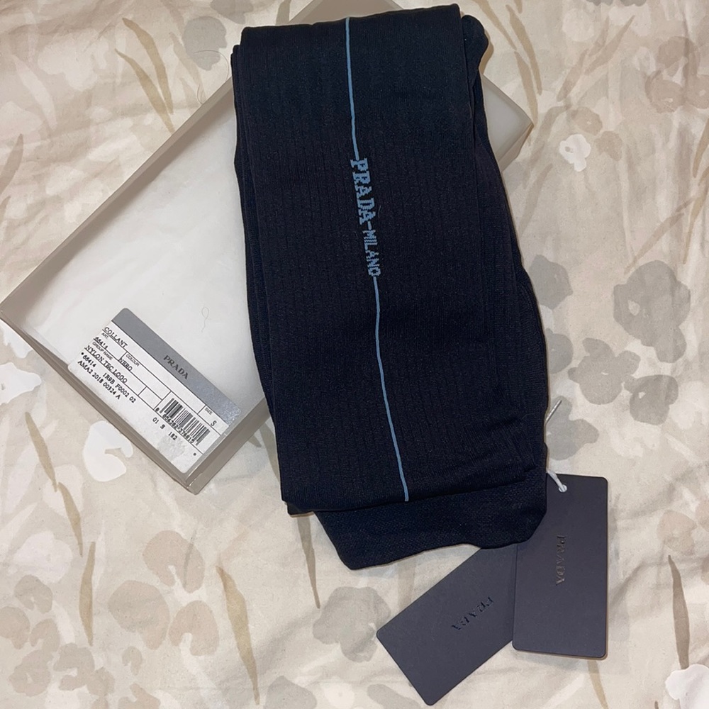 NWT Authentic Prada Collant Nylon Tec Logo Tights